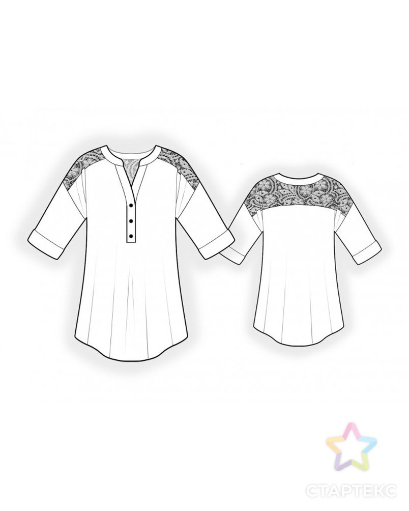 Выкройка: блузка с планкой арт. ВКК-3409-1-ЛК0002486 2