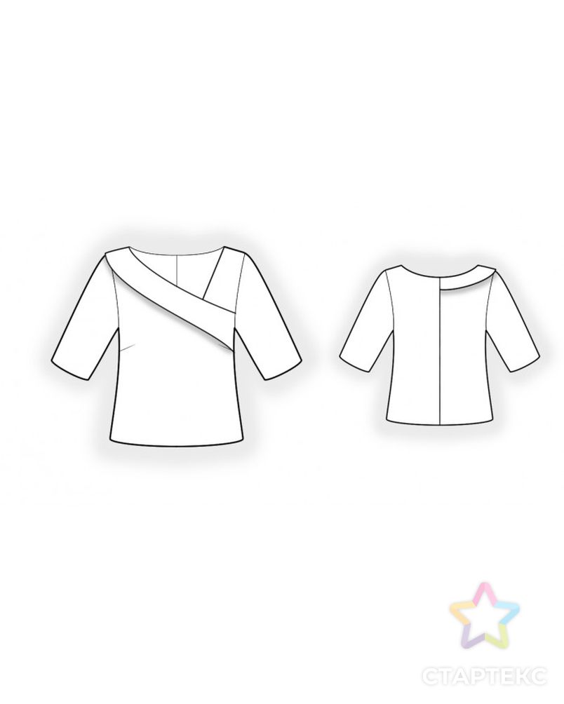 Выкройка: блузка с асимметричным воротником арт. ВКК-4028-1-ЛК0002513