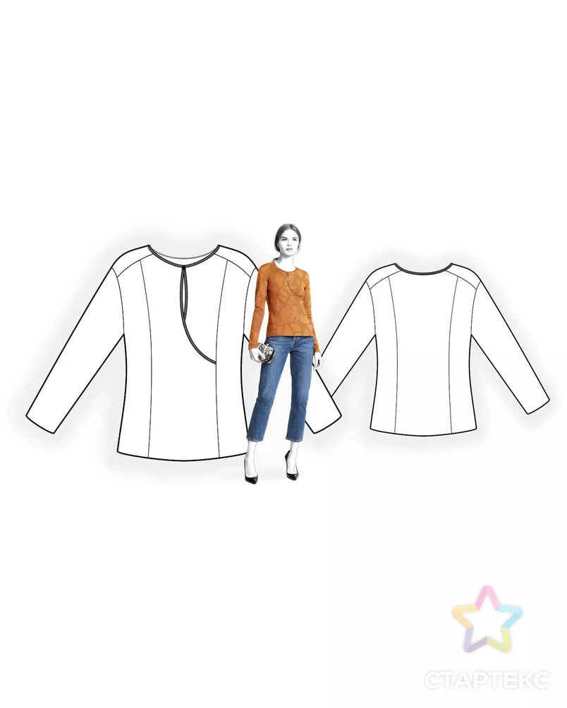 Выкройка: блузка с декоративной полочкой арт. ВКК-4425-3-ЛК0002545 - рис. 3