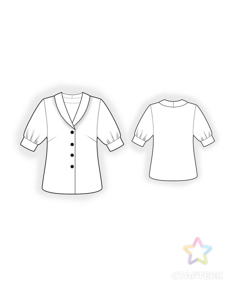 Выкройка: блузка с коротким рукавом арт. ВКК-4435-1-ЛК0002556 2