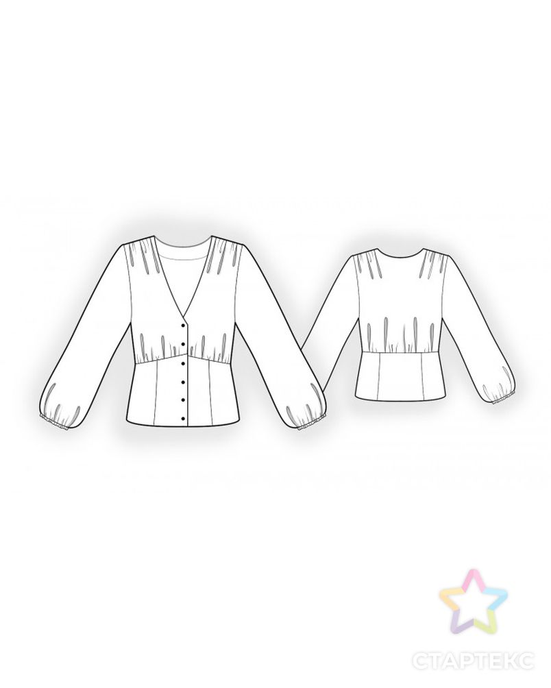 Выкройка: блузка со сборкой по грудью арт. ВКК-4453-1-ЛК0002576 2