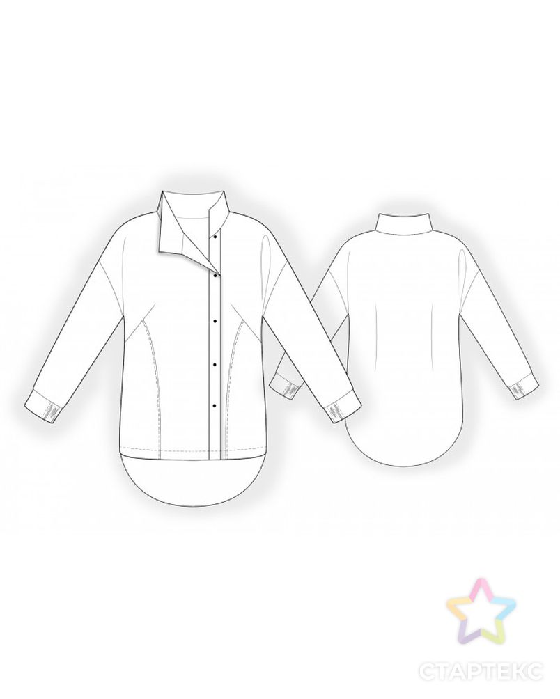 Выкройка: рубашка с асимметричной полочкой арт. ВКК-4463-1-ЛК0002587 2
