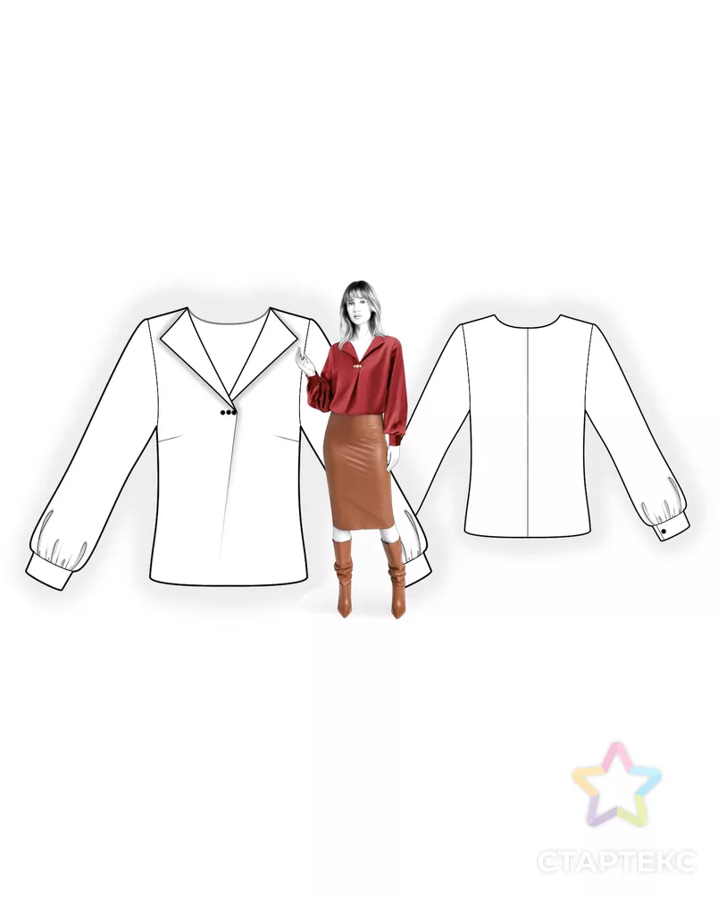 Выкройка: блузка с центральной складкой арт. ВКК-4470-4-ЛК0002594 - рис. 3