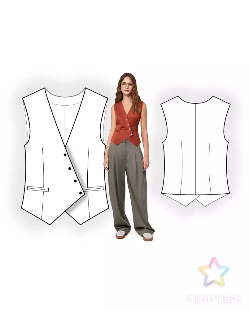 Выкройка: жилет с косым бортом арт. ВКК-4990-6-ЛК0002756 - рис. 3