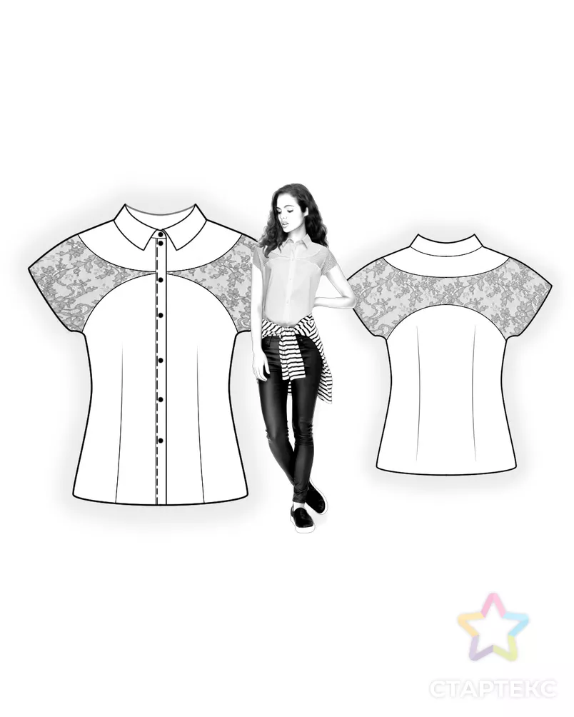 Выкройка: блузка с прозрачной вставкой арт. ВКК-626-11-ЛК0004457 - рис. 3