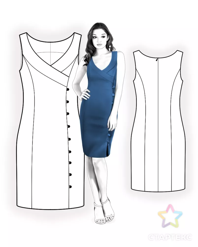 Выкройка: платье с декоративными пуговицами арт. ВКК-3918-7-ЛК0004611 - рис. 3