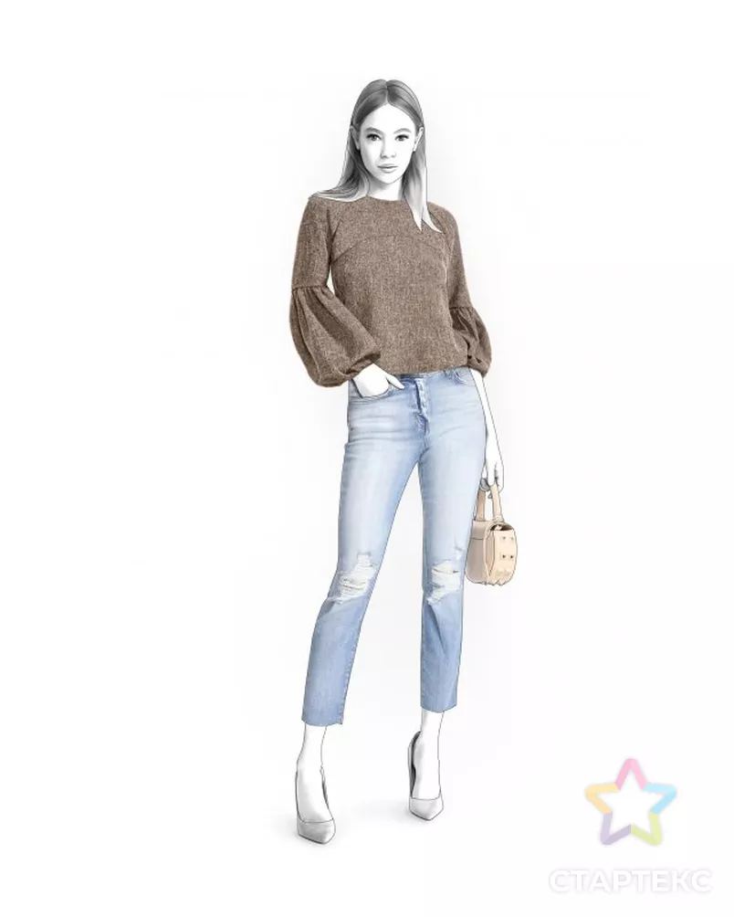 Выкройка: блузка с рукавом_реглан арт. ВКК-3651-7-ЛК0004661 - рис. 1