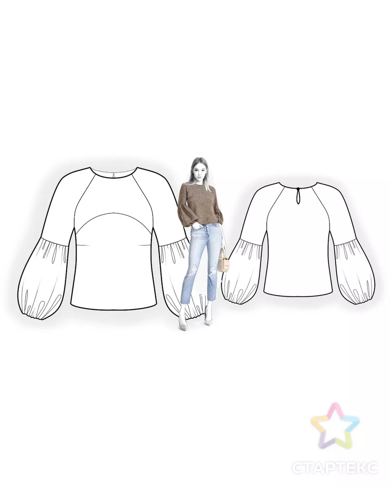 Выкройка: блузка с рукавом_реглан арт. ВКК-3651-7-ЛК0004661 - рис. 3