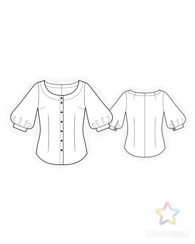 Выкройка: блузка с широким рукавом арт. ВКК-3640-1-ЛК0004717 2