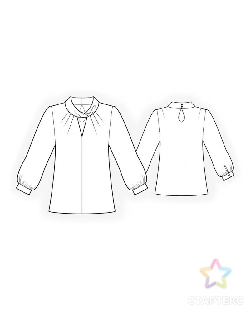 Выкройка: блузка с декоративной стойкой арт. ВКК-3652-1-ЛК0004733 2