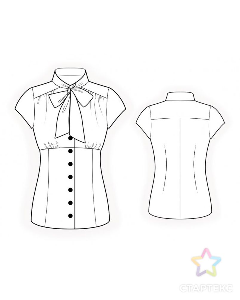 Выкройка: блузка с воротником-бантом арт. ВКК-3702-1-ЛК0004748 2