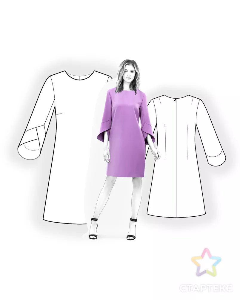 Выкройка: платье с фигурной манжетой арт. ВКК-3396-6-ЛК0004771 - рис. 3
