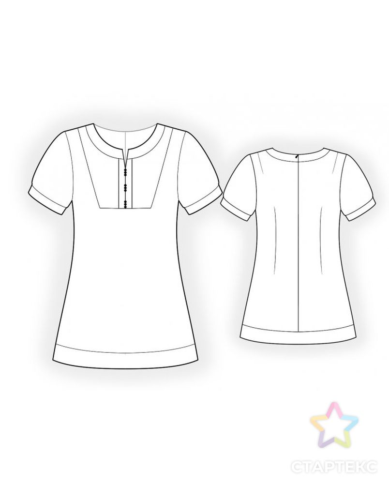 Выкройка: блузка с коротким рукавом арт. ВКК-3309-1-ЛК0004774 2
