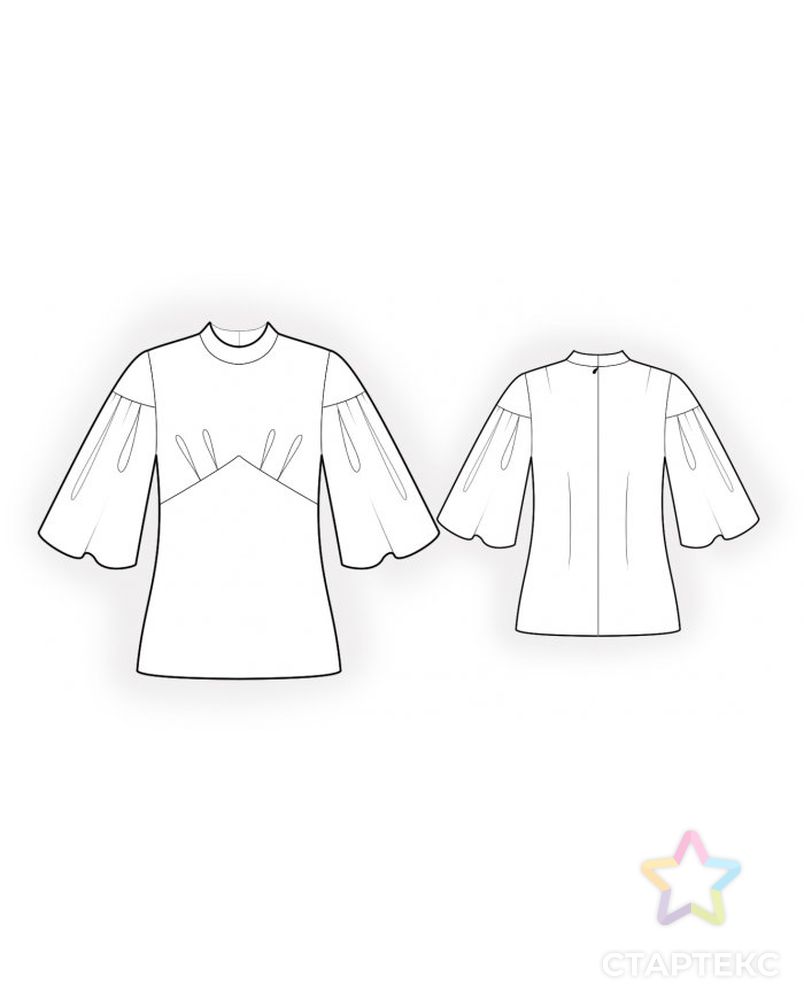 Выкройка: блузка с расклешенными рукавами арт. ВКК-3358-1-ЛК0004781 2