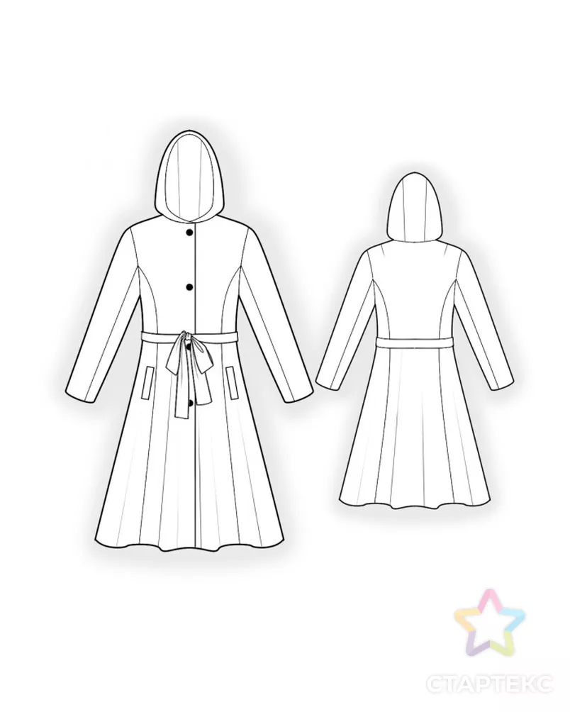 Выкройка: длинное пальто с капюшоном арт. ВКК-3807-2-ЛК0004796 - рис. 2