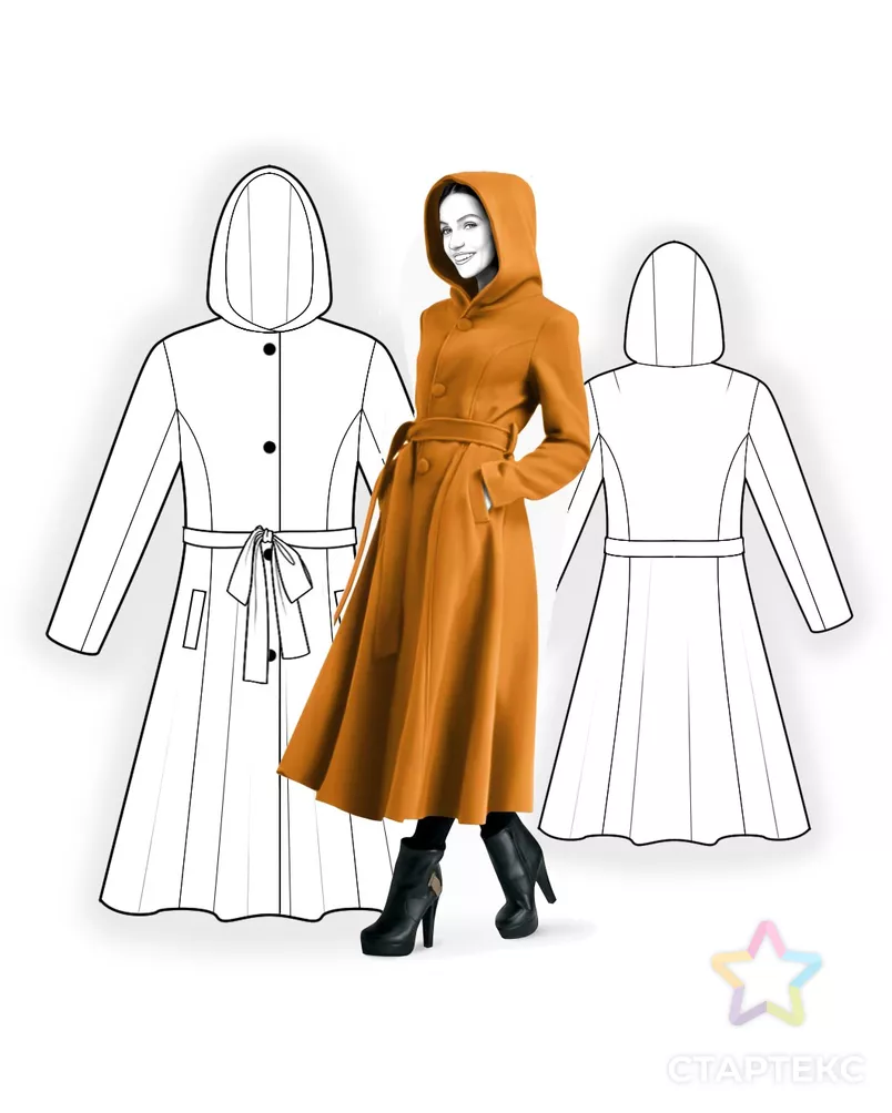 Выкройка: длинное пальто с капюшоном арт. ВКК-3807-2-ЛК0004796 - рис. 3