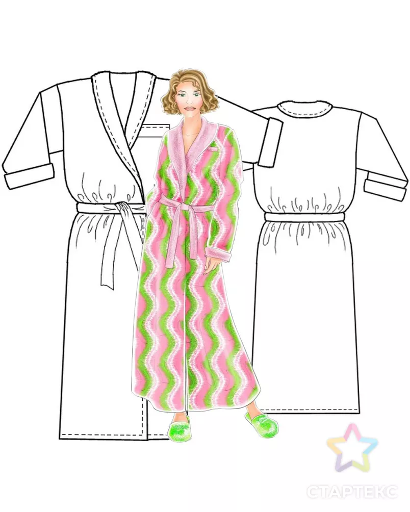 Выкройка: двухсторонний халат с шалевым воротником арт. ВКК-1464-1-ЛК0005237 - рис. 3