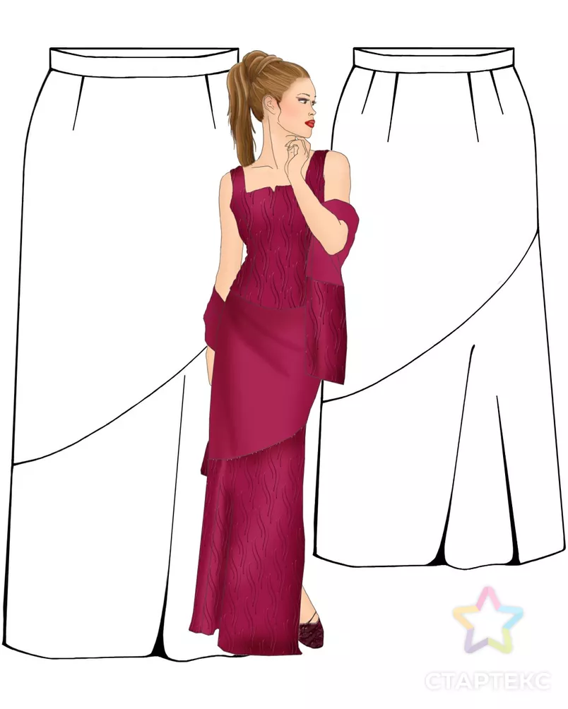 Выкройка: юбка длинная с отделкой арт. ВКК-1595-5-ЛК0005334 - рис. 3