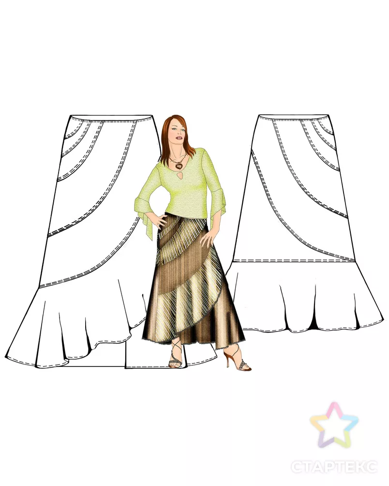 Выкройка: юбка с косыми рельефами арт. ВКК-926-4-ЛК0005356 - рис. 3