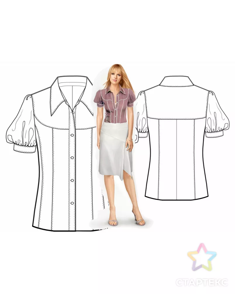 Выкройка: блузка с фигурной кокеткой арт. ВКК-1602-2-ЛК0005743 - рис. 3