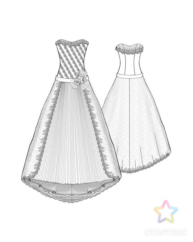 Выкройка: платье с диагональными бейками и гофрированной вставкой арт. ВКК-2061-1-ЛК0002004 2