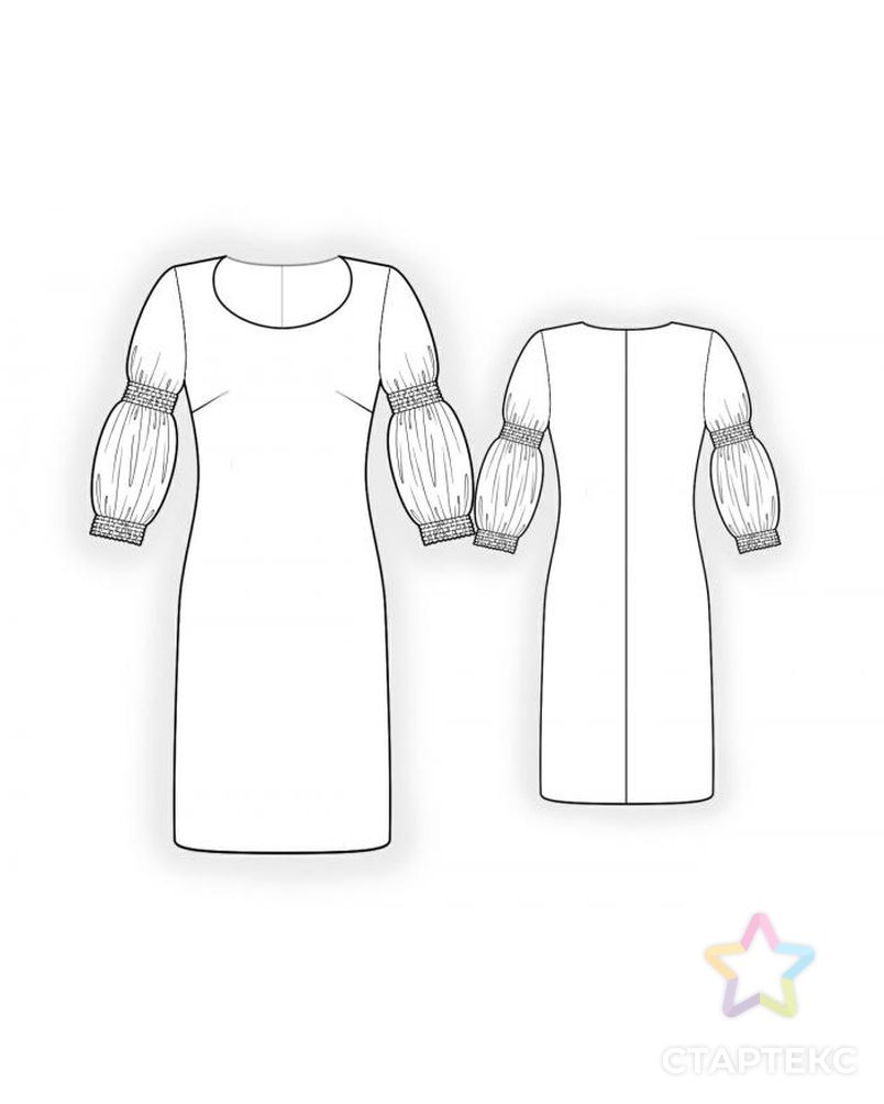 Выкройка: платье с рукавом на сборке арт. ВКК-1340-12-ЛК0004072 2