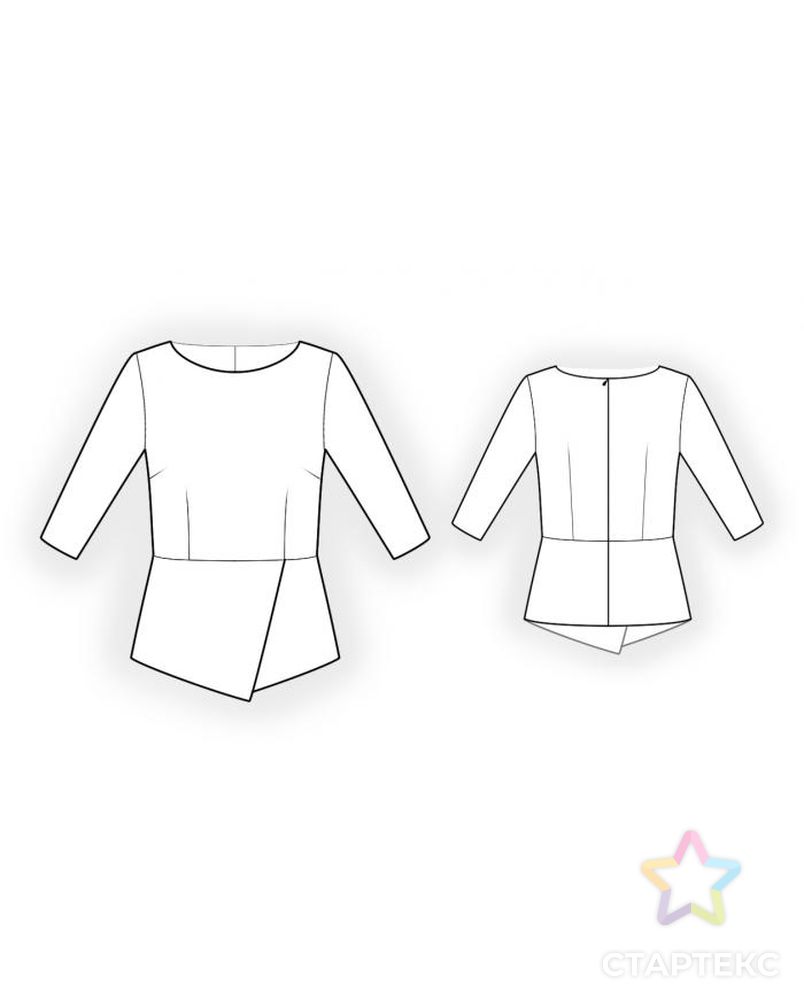 Выкройка: блузка с асимметричной баской арт. ВКК-349-1-ЛК0004493 2