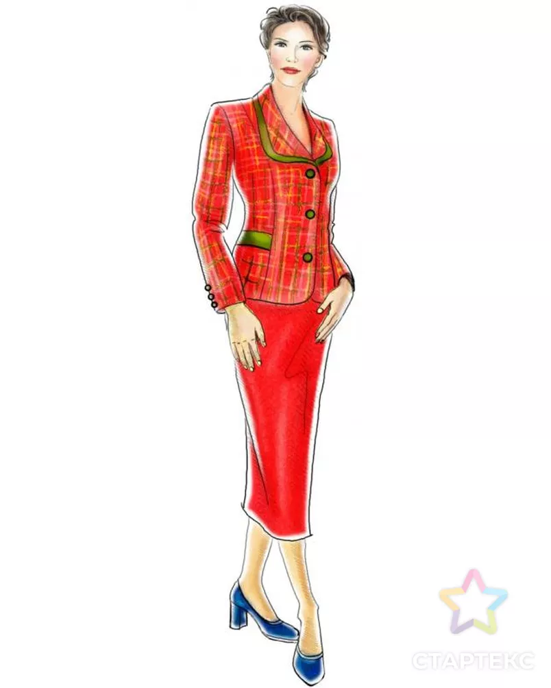 Выкройка: жакет с воротником "шалька" и декоративной обтачкой арт. ВКК-871-6-ЛК0005009 - рис. 1