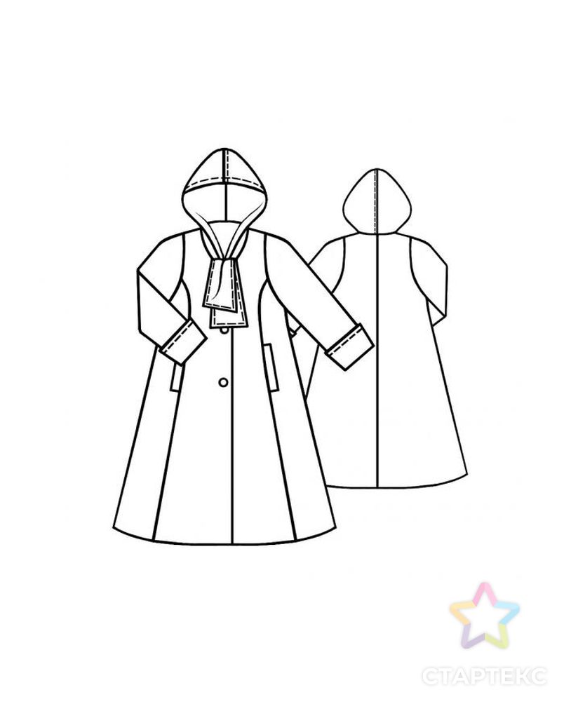 Выкройка: пальто с рукавом полуреглан и шарфом-капюшоном арт. ВКК-1183-3-ЛК0005108