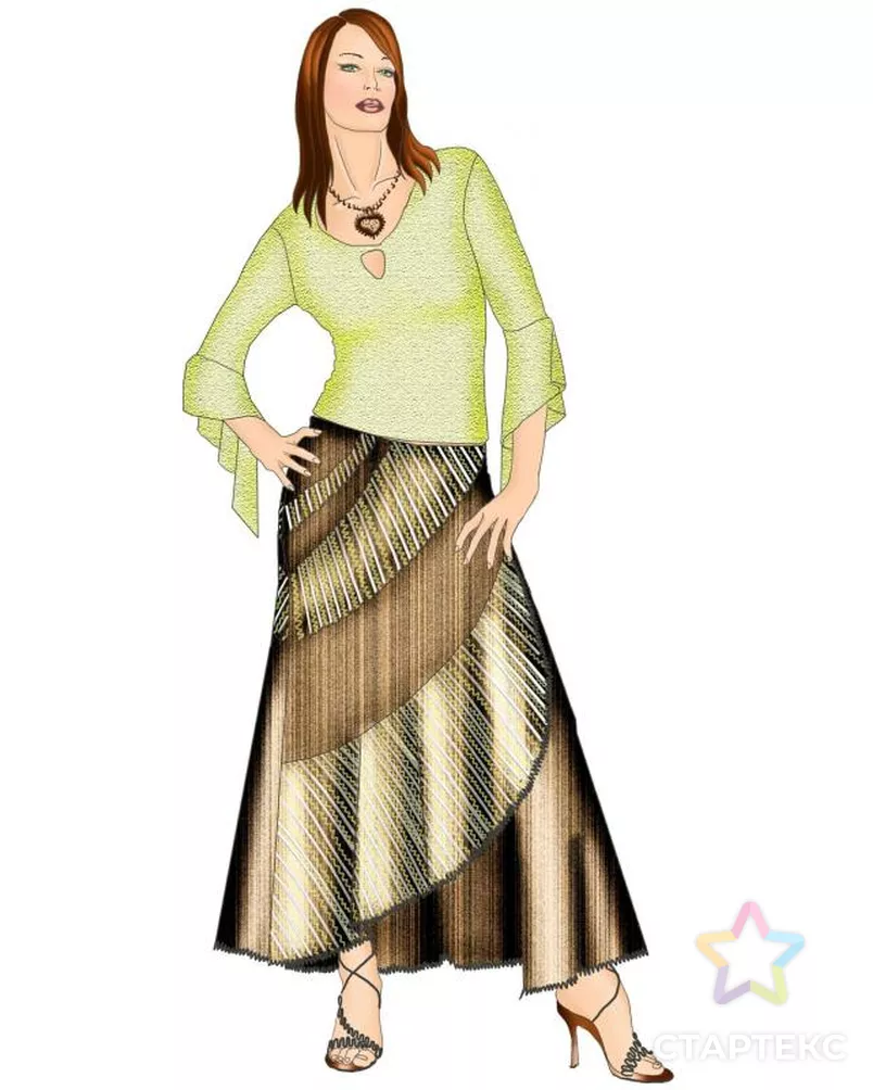 Выкройка: юбка с косыми рельефами арт. ВКК-926-4-ЛК0005356 - рис. 1