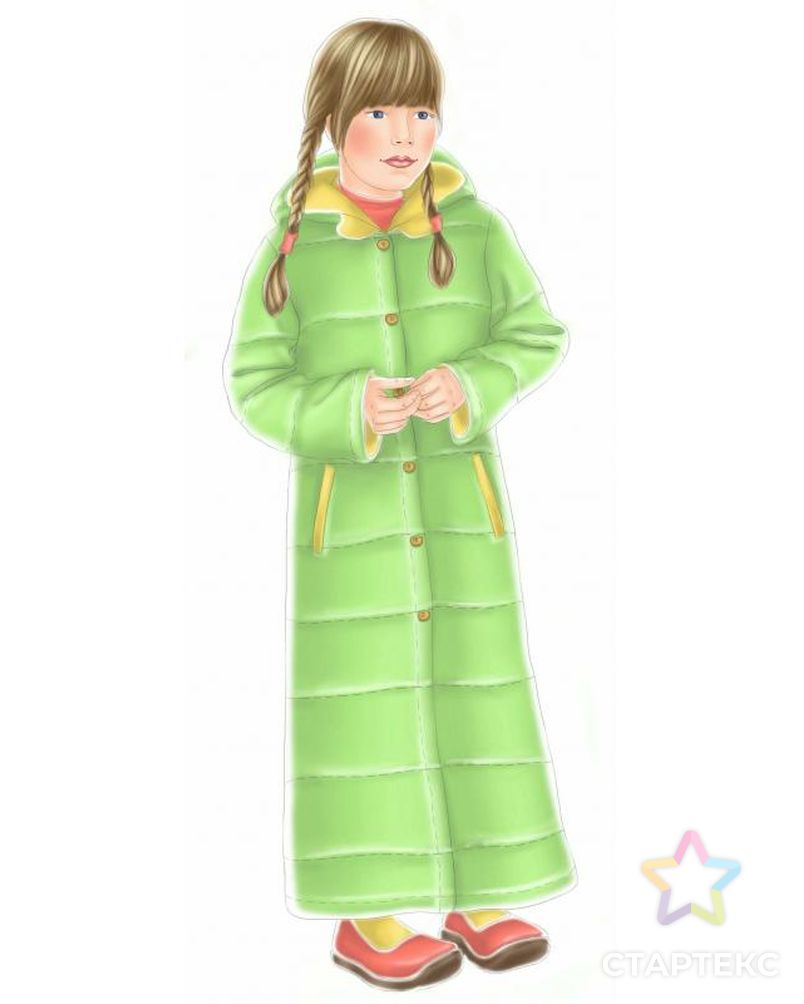 Выкройка: зеленое стеганое пальто арт. ВКК-1104-1-ЛК0007051