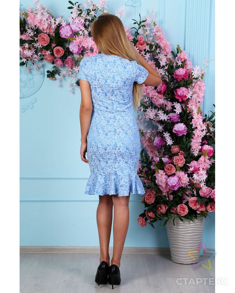 Жаккардовое платье с воланом П 220 (Голубое) арт. ОПМД-124-2-ОПМД0072178