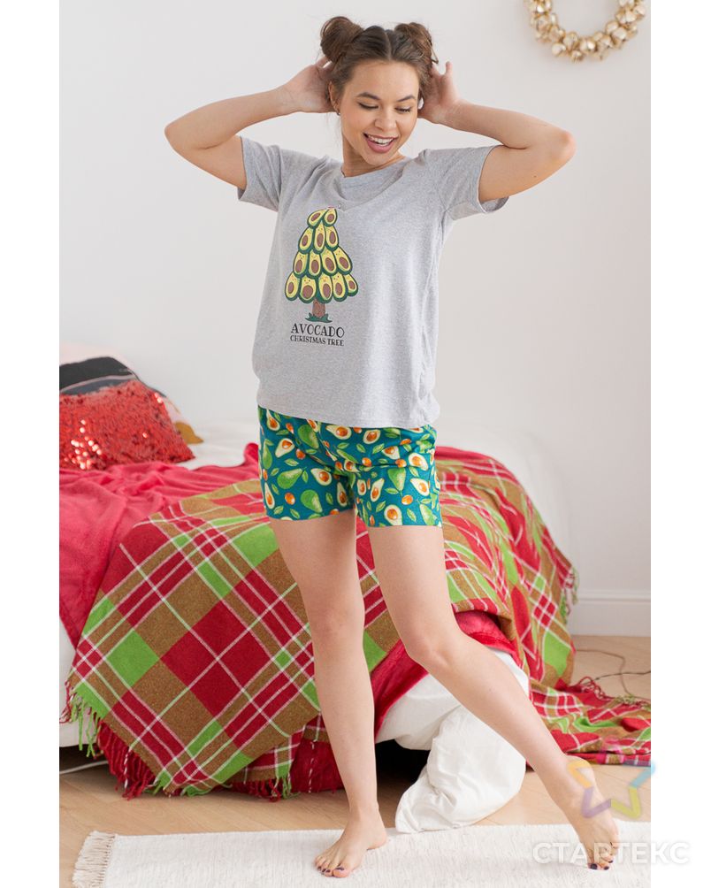 Пижама с шортами ПЖ 018 (Ёлка из авокадо) арт. ОПМД-404-2-ОПМД0069625 2