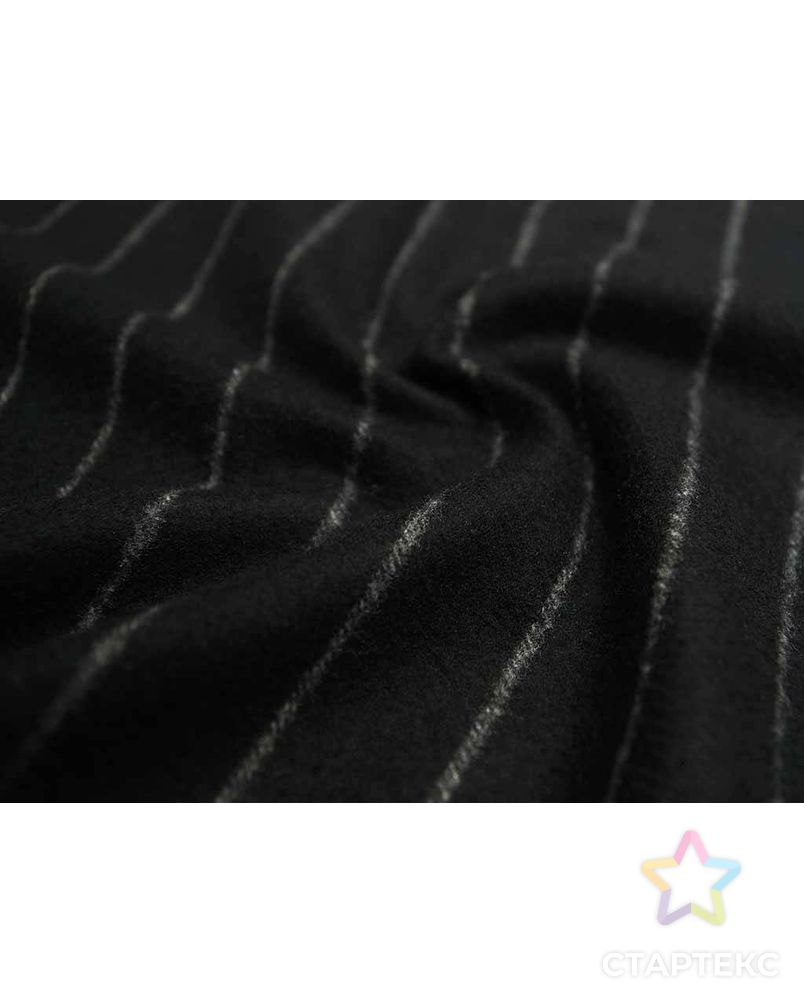 Двухсторонняя черная пальтовая шерстяная ткань в тонкие белые полосы арт. ГТ-2629-1-ГТ0047409 1