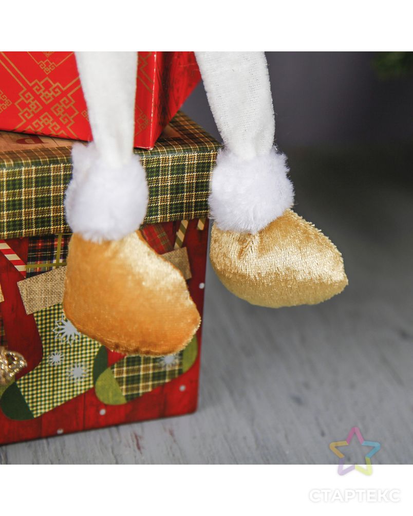 Мягкая игрушка "Дед Мороз - длинные ножки" сидит 35,5 см золото с белым арт. СМЛ-104090-1-СМЛ0001008798 4
