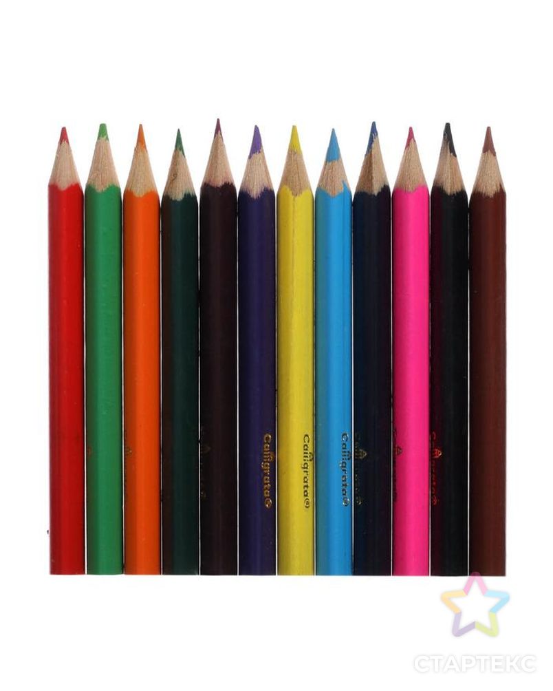 Карандаши Calligrata «Машинка», 12 цветов, МИНИ, корпус деревянный, треугольный арт. СМЛ-176728-1-СМЛ0001014637 2