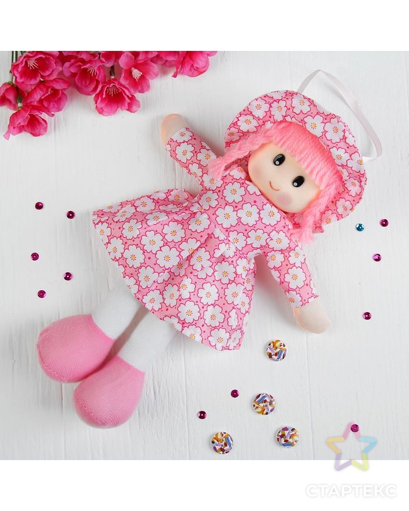 Мягкая игрушка кукла в шляпке и платьишке, цвета МИКС арт. СМЛ-103570-1-СМЛ0001016981 2