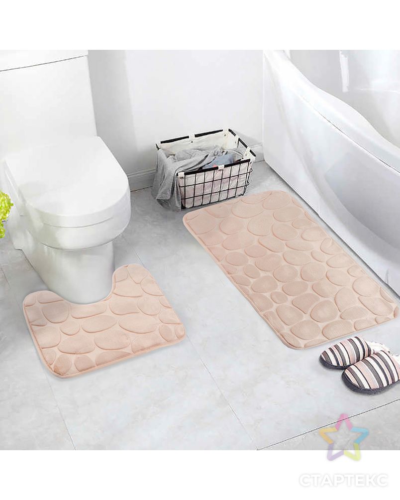 Набор ковриков для ванны и туалета «Камни», объёмные, 2 шт: 40×50, 50×80 см, цвет бежевый арт. СМЛ-30128-1-СМЛ1017634