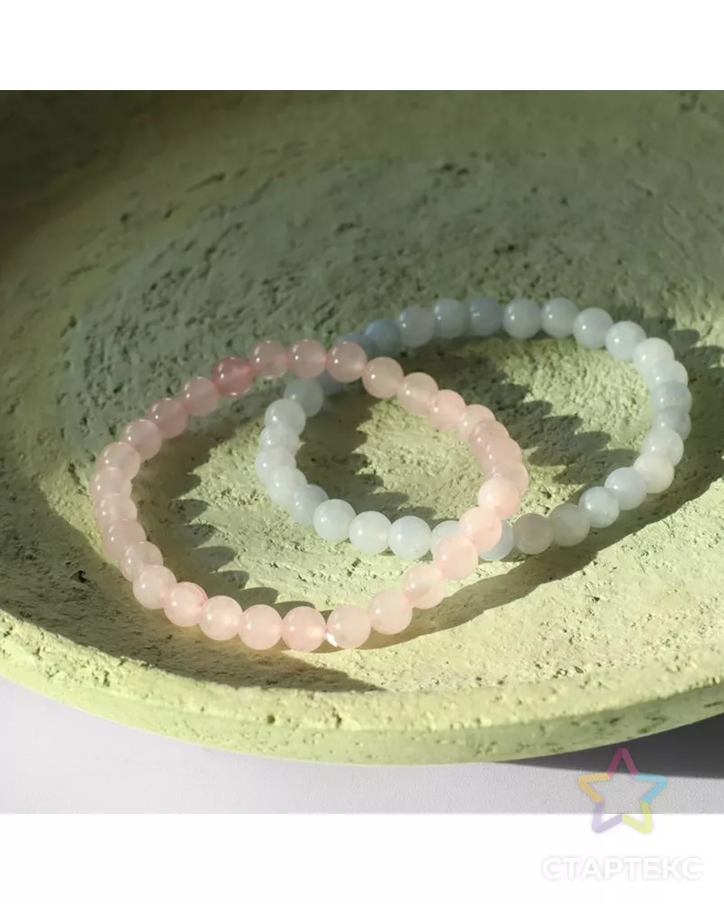 Набор браслетов 2 шт. шар №6 «Кварц розовый и Аквамарин» арт. СМЛ-267541-1-СМЛ0010221962 - рис. 1