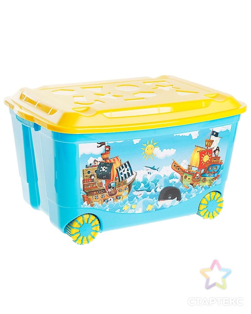 Ящик для игрушек на колёсах с аппликацией, цвет голубой арт. СМЛ-103156-1-СМЛ0001027022 1