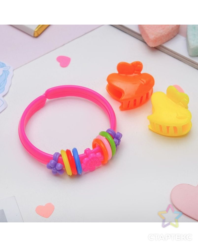Комплект детский "Выбражулька" 3 предмета: 2 крабика, браслет, сердечко, цвет МИКС арт. СМЛ-237-1-СМЛ1035061