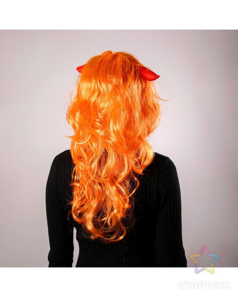 Карнавальный парик, с красными рогами, цвет рыжий, 130 г арт. СМЛ-103758-1-СМЛ0001037612 2