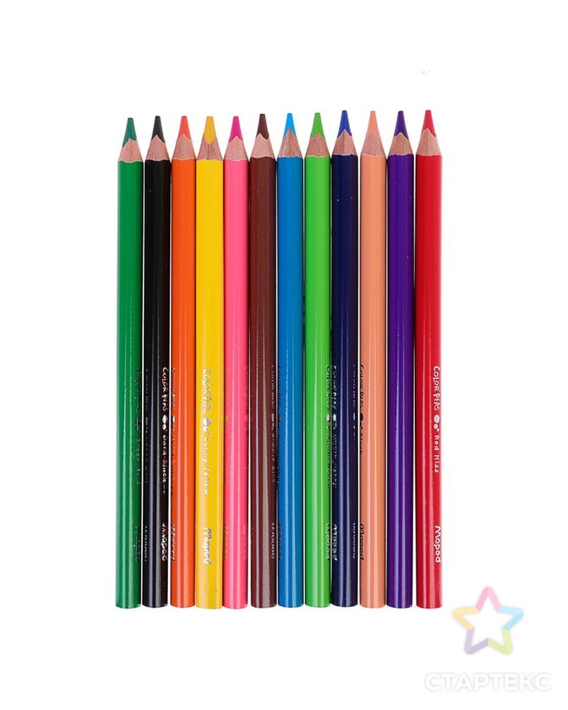 Карандаши трёхгранные, 12 цветов, Maped Color Peps Maxi, утолщённые, европодвес арт. СМЛ-185534-1-СМЛ0001040805 2