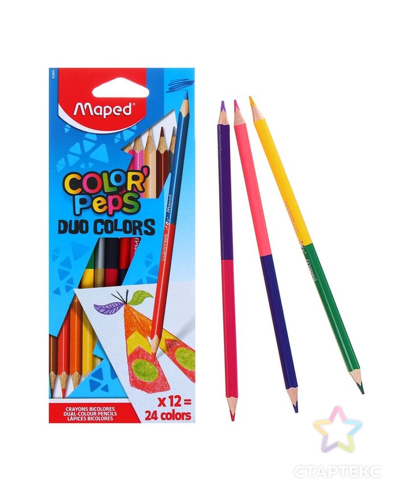 Карандаши двухцветные Maped Сolor Peps, трёхгранные, 24 цвета - 12 штук, европодвес арт. СМЛ-194748-1-СМЛ0001040828 2