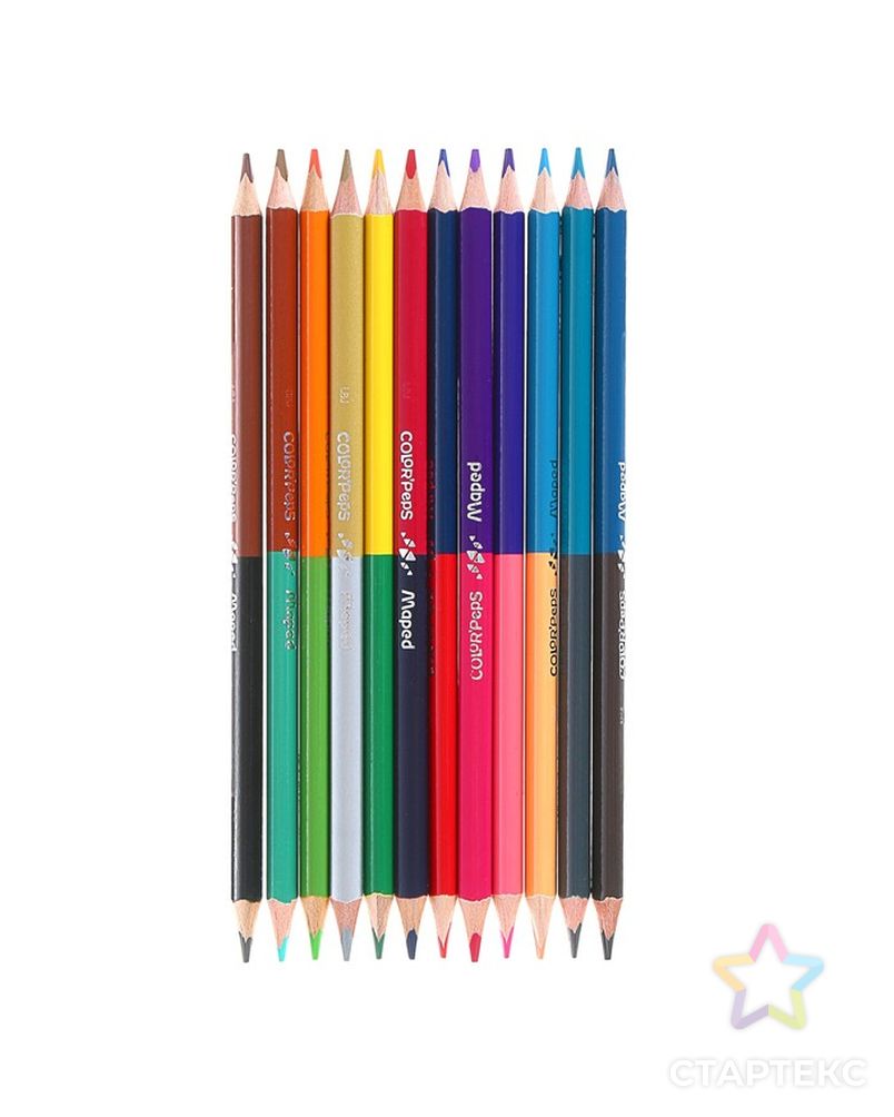 Карандаши двухцветные Maped Сolor Peps, трёхгранные, 24 цвета - 12 штук, европодвес арт. СМЛ-194748-1-СМЛ0001040828 4