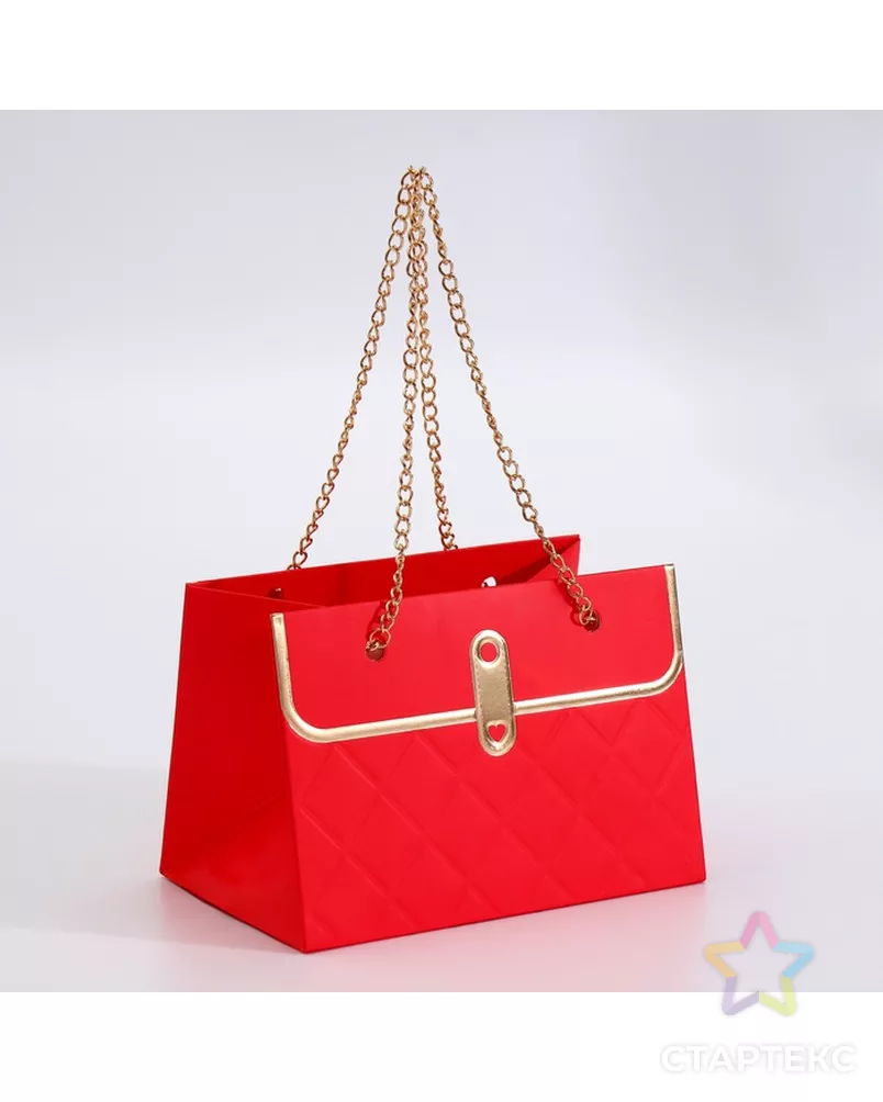 Пакет для цветов, ручка цепь, "Красный", с золотым тиснением, 15 х 10,5 х 10 см арт. СМЛ-269408-1-СМЛ0010553591 - рис. 2