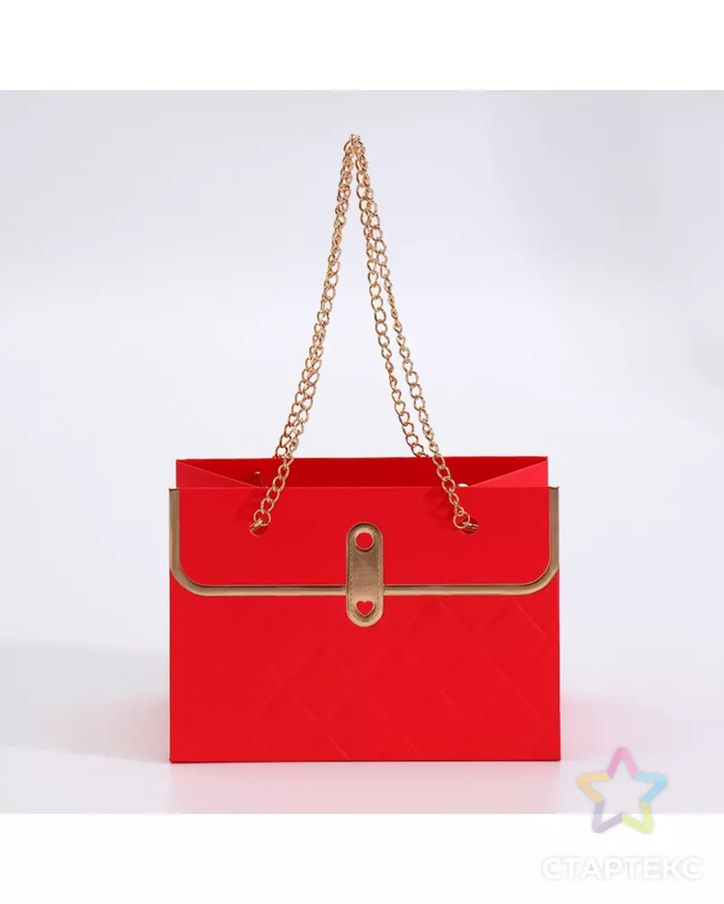 Пакет для цветов, ручка цепь, "Красный", с золотым тиснением, 15 х 10,5 х 10 см арт. СМЛ-269408-1-СМЛ0010553591 - рис. 3