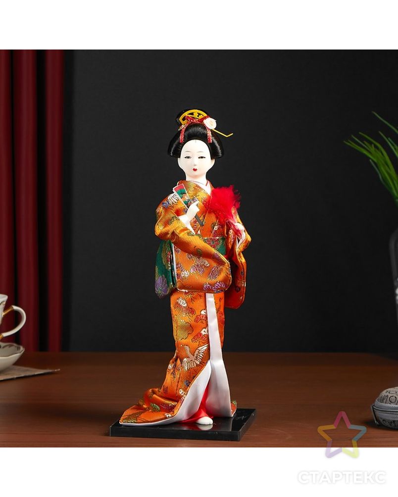 Кукла коллекционная "Гейша в оранжевом кимоно с веером" арт. СМЛ-104124-1-СМЛ0001062511 1
