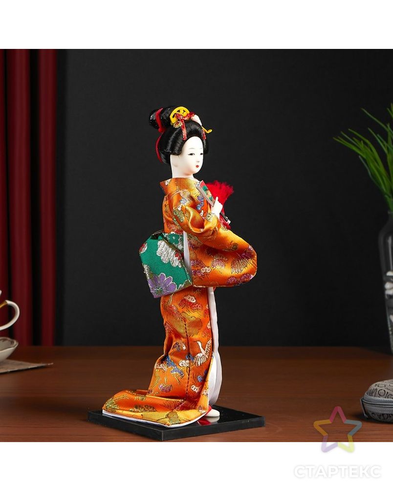Кукла коллекционная "Гейша в оранжевом кимоно с веером" арт. СМЛ-104124-1-СМЛ0001062511 2
