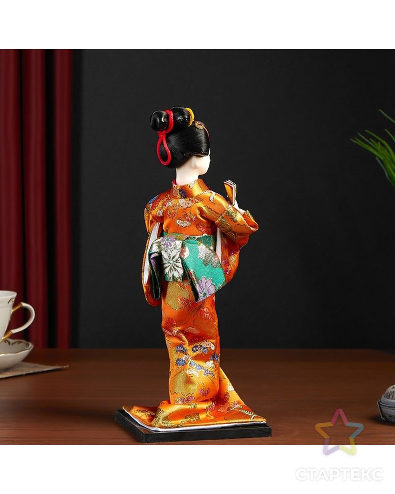 Кукла коллекционная "Гейша в оранжевом кимоно с веером" арт. СМЛ-104124-1-СМЛ0001062511 3